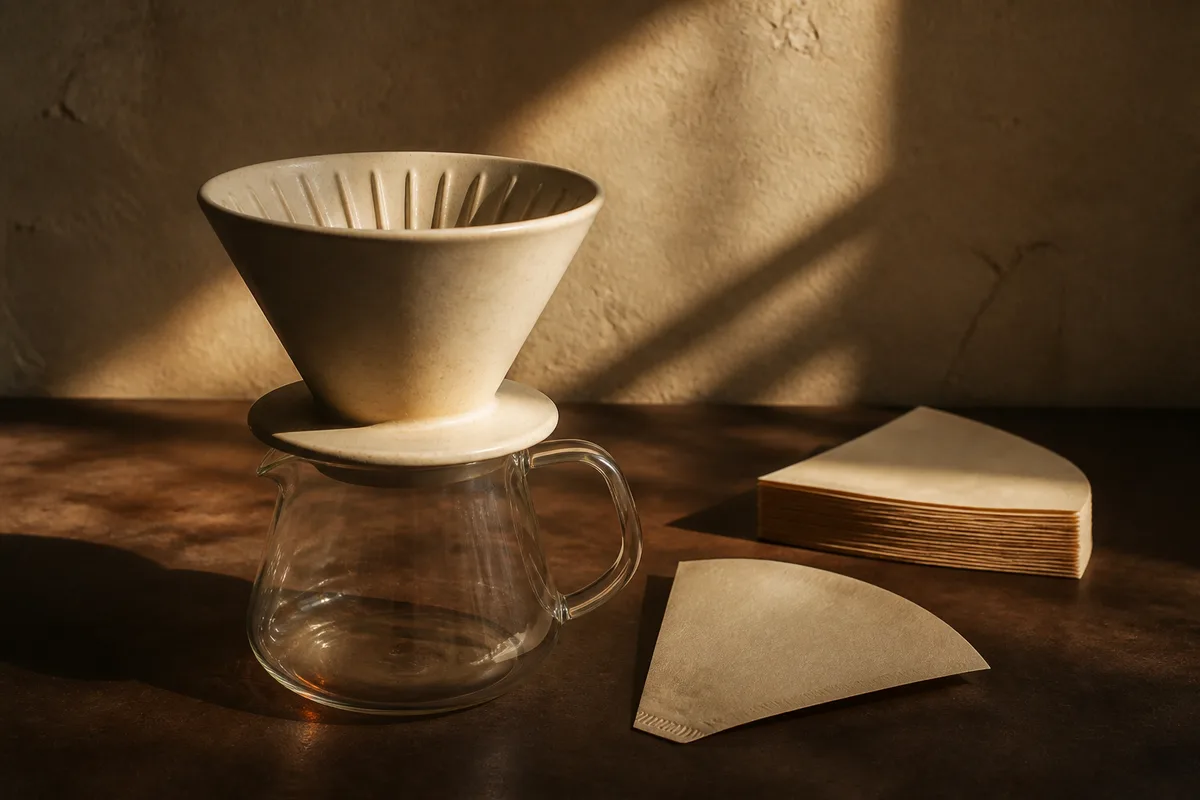 pour-overdripper, server en kegelvormige papieren filters